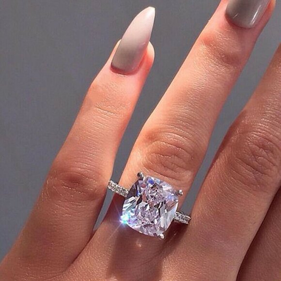 Cushion Cut White Sapphire .925 Silver Ring - Picture 2 of 5